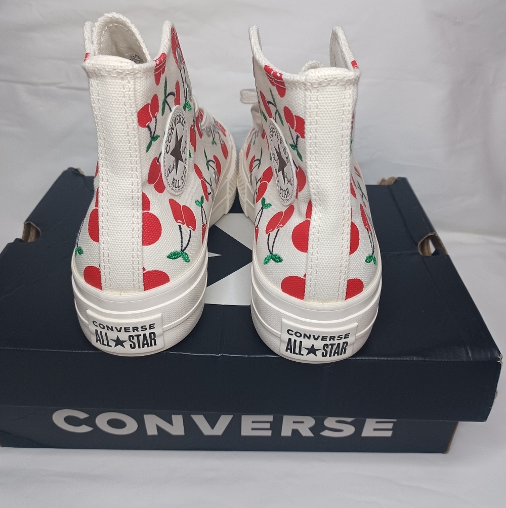Converse Women's White and Red High-Top Sneakers - Picture 4 of 11